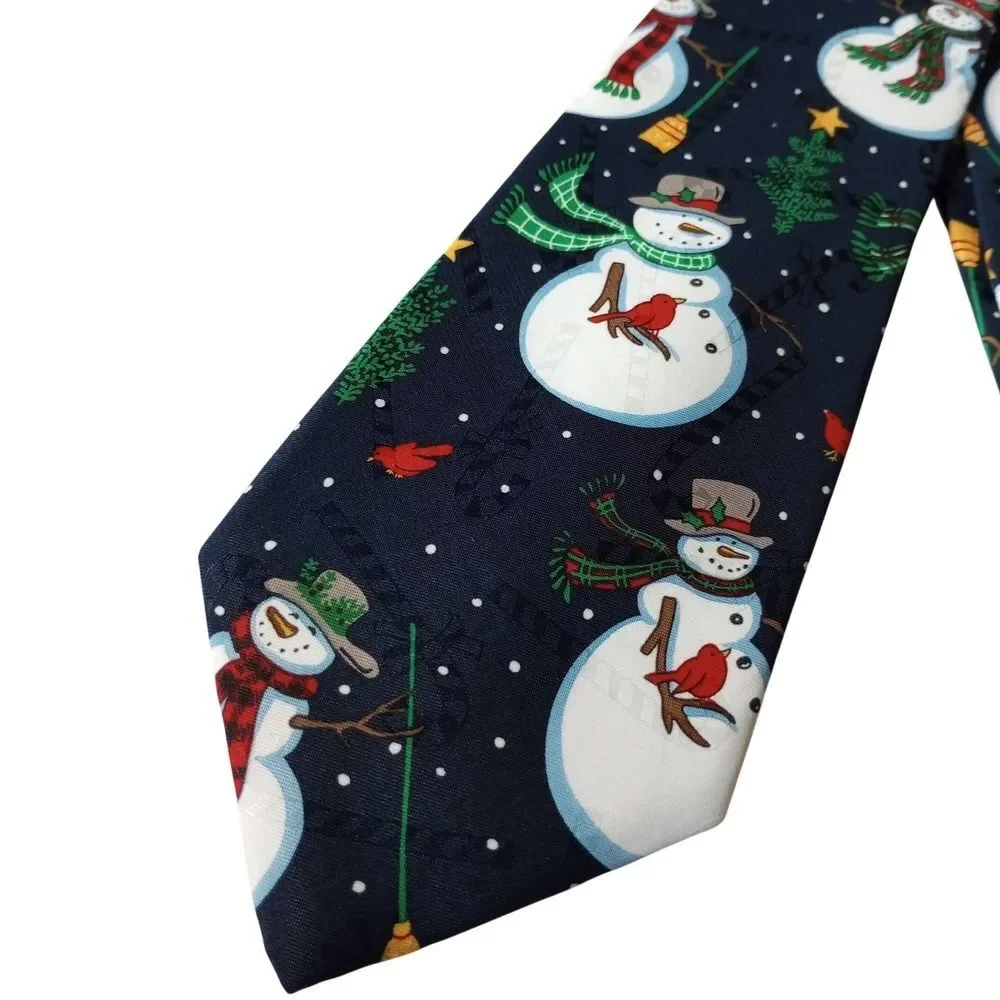 Special Ties Hallmark Mens Navy Blue Snowman Cardinal Christmas Holiday Necktie